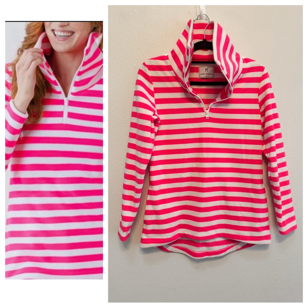 Dudley Stephens Prospect fleece quarter zip pink striped pullover. Size XS.